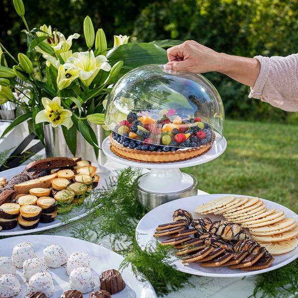 cake dome in a buffet